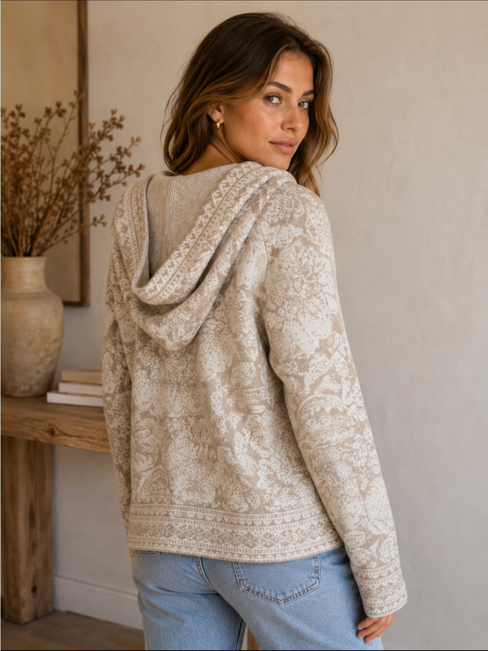 Rachel Zoe Taupe floral Print Open Cardigan